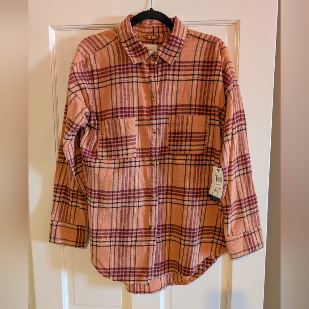 Plaid Women's Rip Curl Shirt in Coral Hues and Black